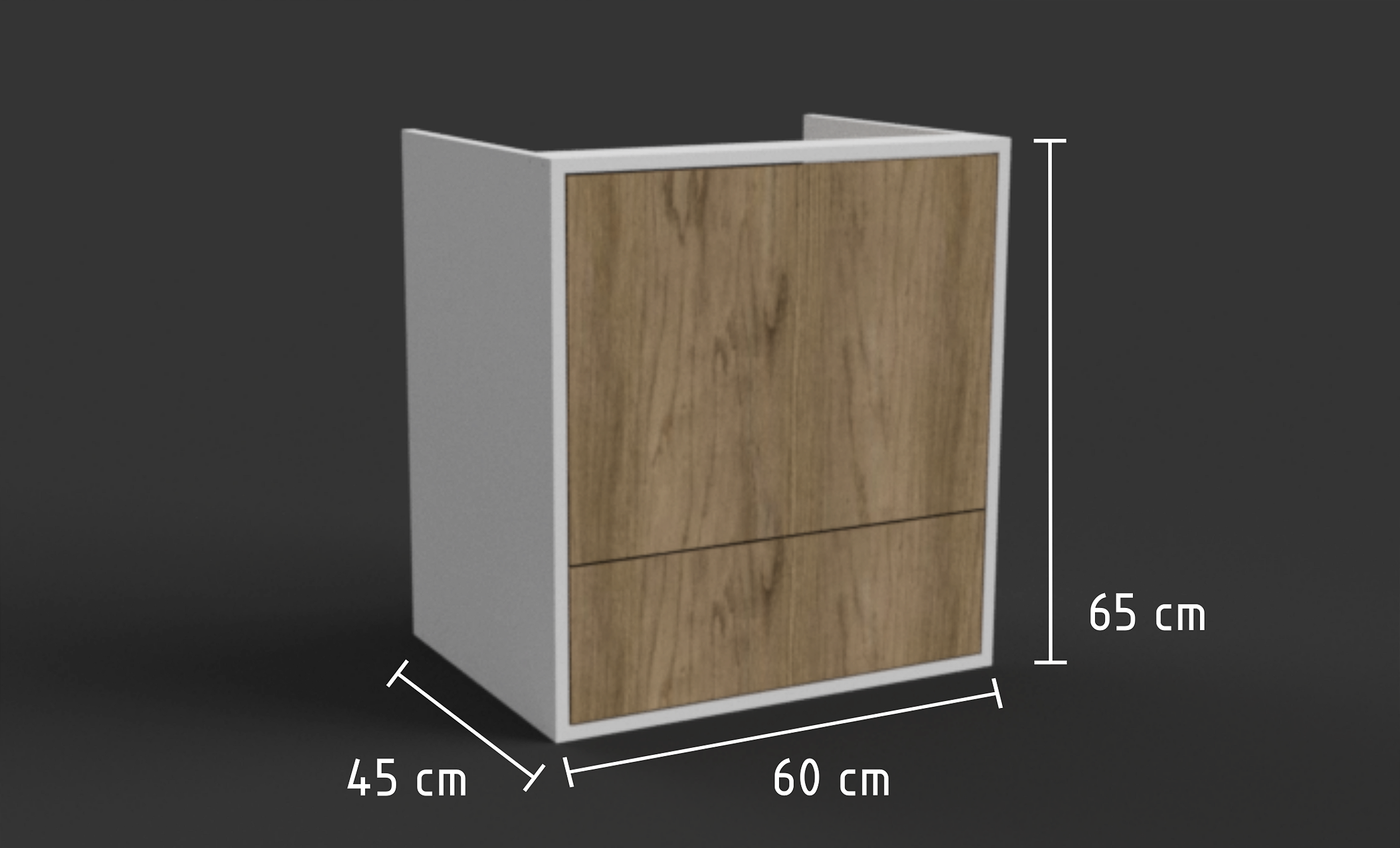 Para todos verem: Imagem com as dimensões do Armario para banheiro com 1 gaveta e 1 porta basculante